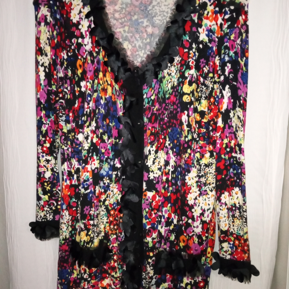berek Multi-Color Floral Cardigan with Black Trim